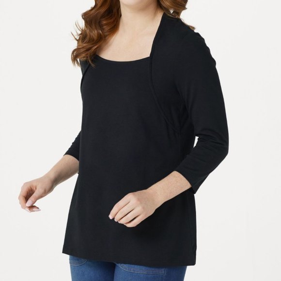 Isaac Mizrahi Tops - Isaac Mizrahi Live! Gathered Square Neck Knit Top  10226